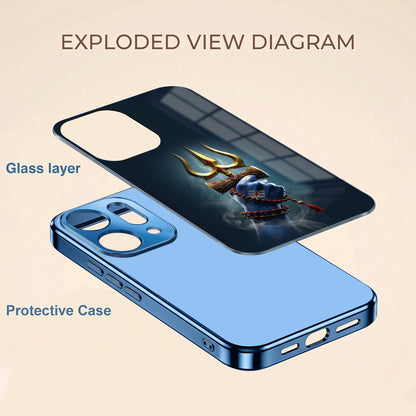 Oppo Reno 14 5G Divine Shiva Trisul Blue Electroplated Glass Phone Back Case