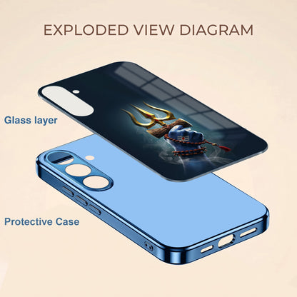 Samsung Galaxy A36 5G Divine Shiva Trisul Blue Electroplated Glass Phone Back Case