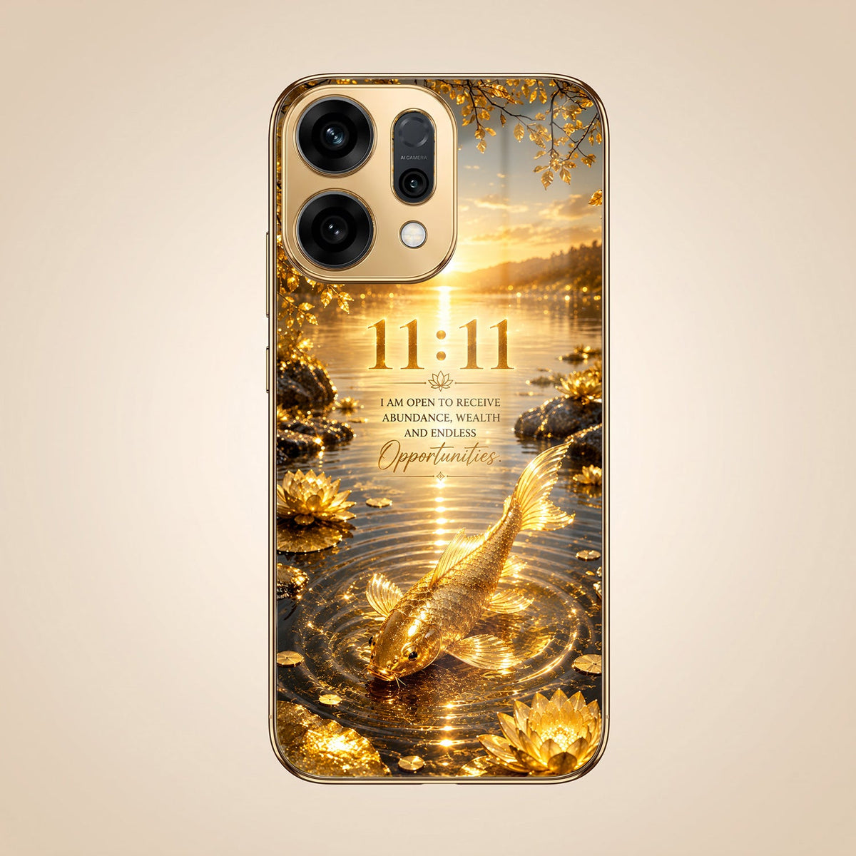 Oppo Reno 14 5G 11:11 Manifestation Gold Electroplated Glass Phone Back Case