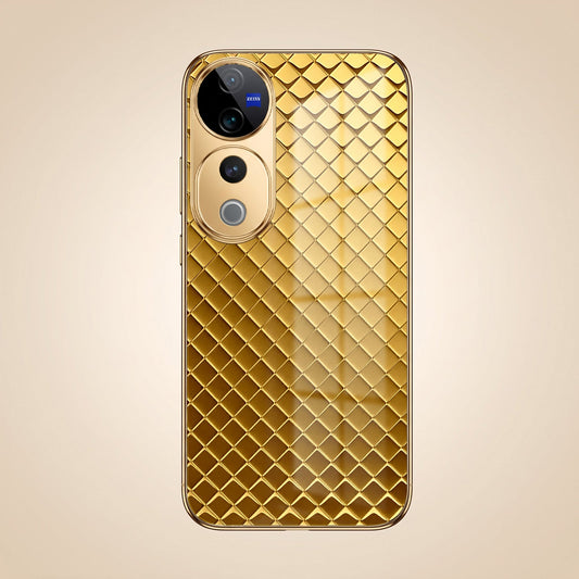 Vivo V40 Pro 5G Golden Criss Cross Gold Electroplated Glass Phone Back Case