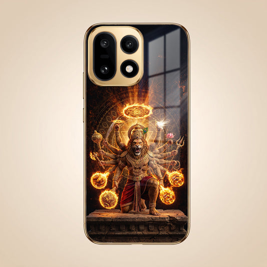 OnePlus 15 5G Lord Narasimha Gold Electroplated Glass Phone Back Case