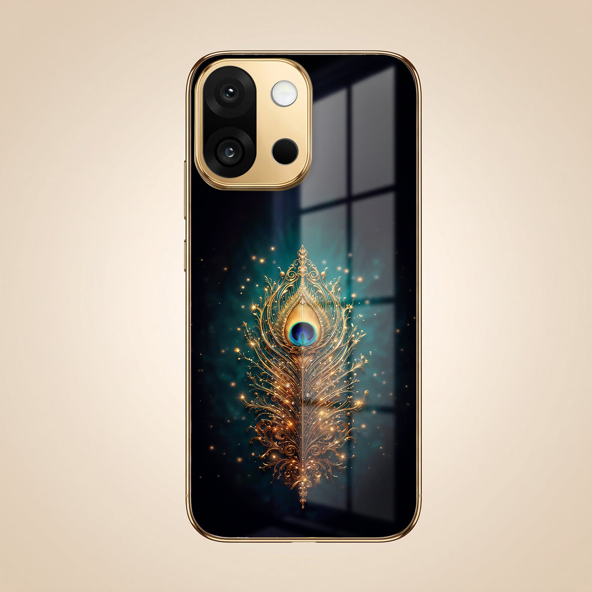 OnePlus 13s 5G Golden Peacock Feather Gold Electroplated Glass Phone Back Case
