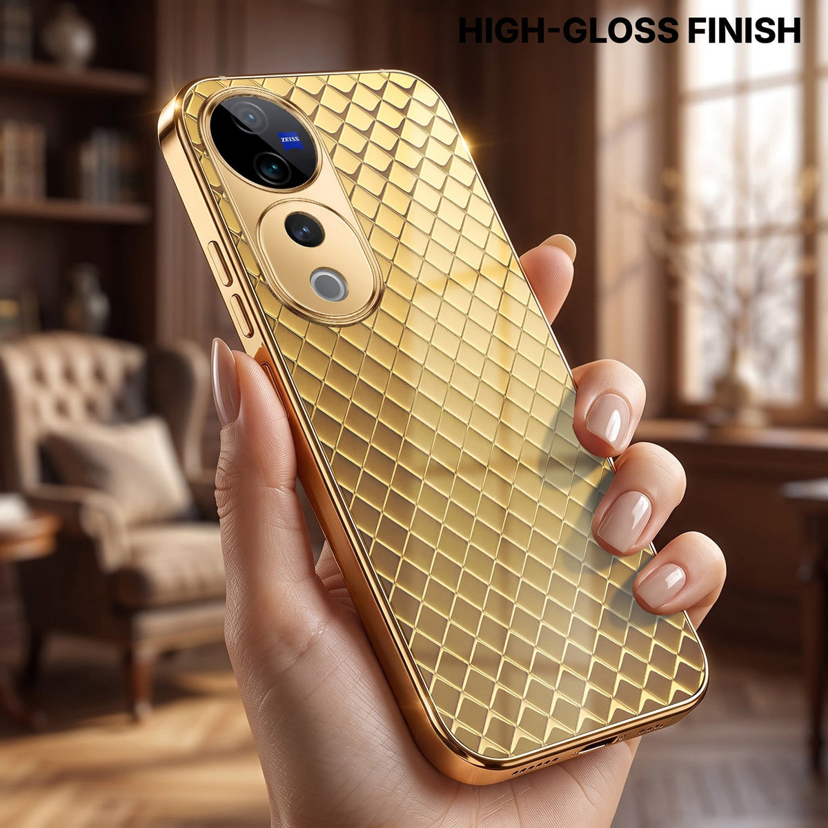 Vivo V40 Pro 5G Golden Criss Cross Gold Electroplated Glass Phone Back Case