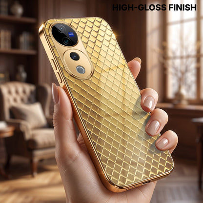 Vivo V40 Pro 5G Golden Criss Cross Gold Electroplated Glass Phone Back Case