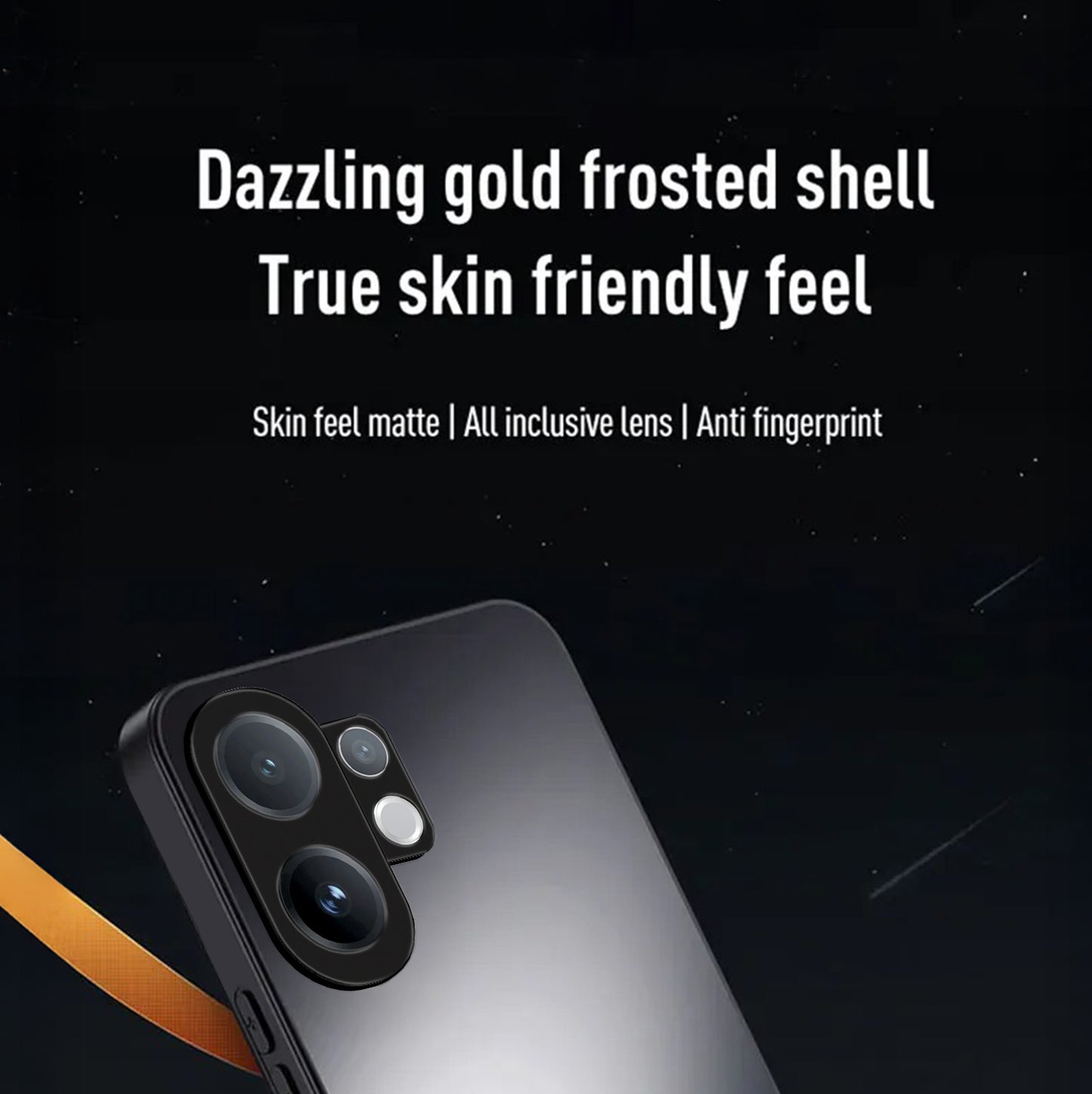 Vivo V60 5G Smartphone cover with gold frosted shell on a black background