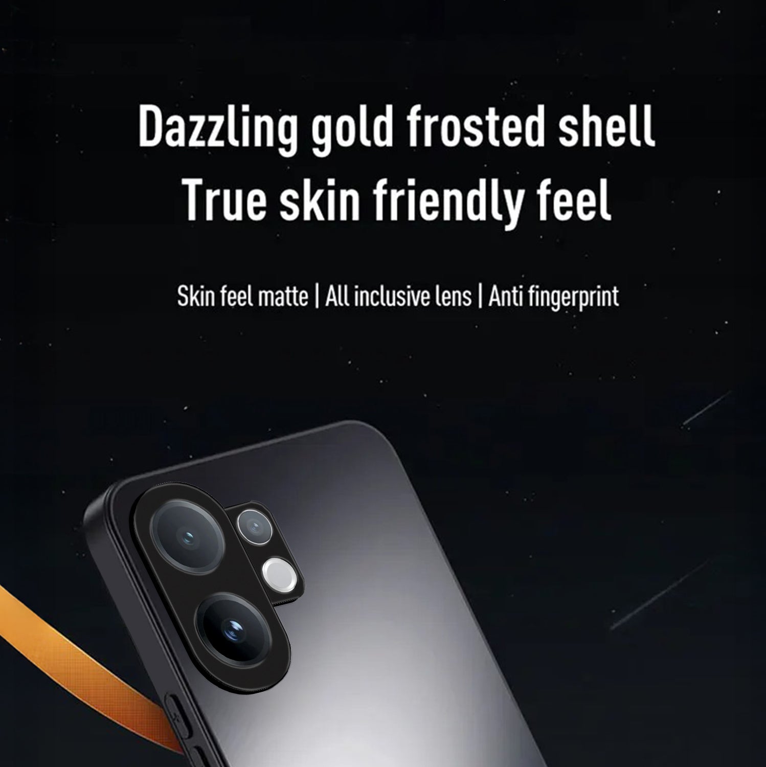 Vivo V60 5G Smartphone cover with gold frosted shell on a black background