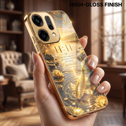 Oppo Reno 14 5G 11:11 Manifestation Gold Electroplated Glass Phone Back Case