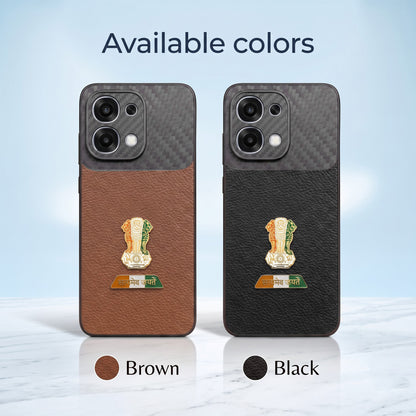 Oppo F31 5G Tri-Color Satyamev Jayate Carbon Fiber Leather Hybrid Phone Case