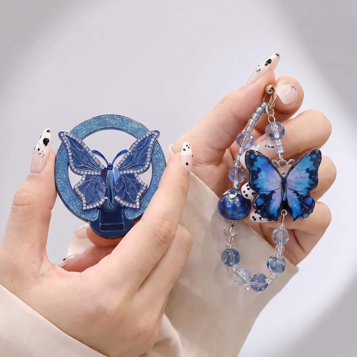 Oppo Reno 15 Pro Mini 5G Shockproof Shimmer Butterfly Stand Case with Charm Strap