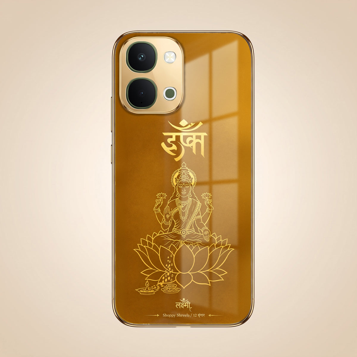 Vivo T5x 5G Shree Lakshmi Divine Gold Electroplated Glass Phone Back Case