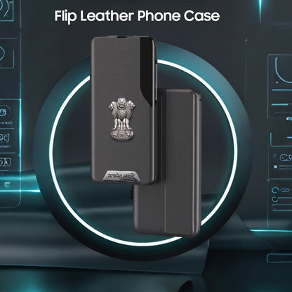 Motorola Edge 50 Fusion 5G Metal Satyamev Jayate 2-in-1 Emblem Half-Window Leather Flip Case