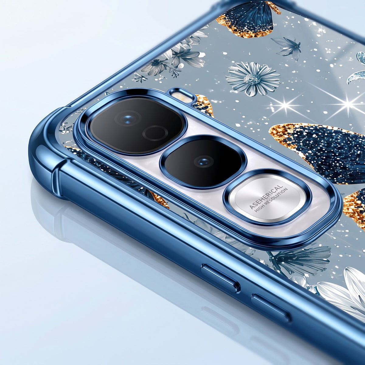 Vivo Y400 Pro 5G Blue Butterfly Floral Airbags Printed Back Case