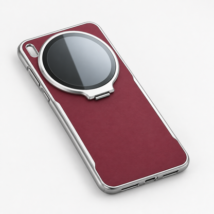 Vivo X300 Pro 5G Burgundy Luxe Phone Case with Chrome Edge & Circular Grip Stand