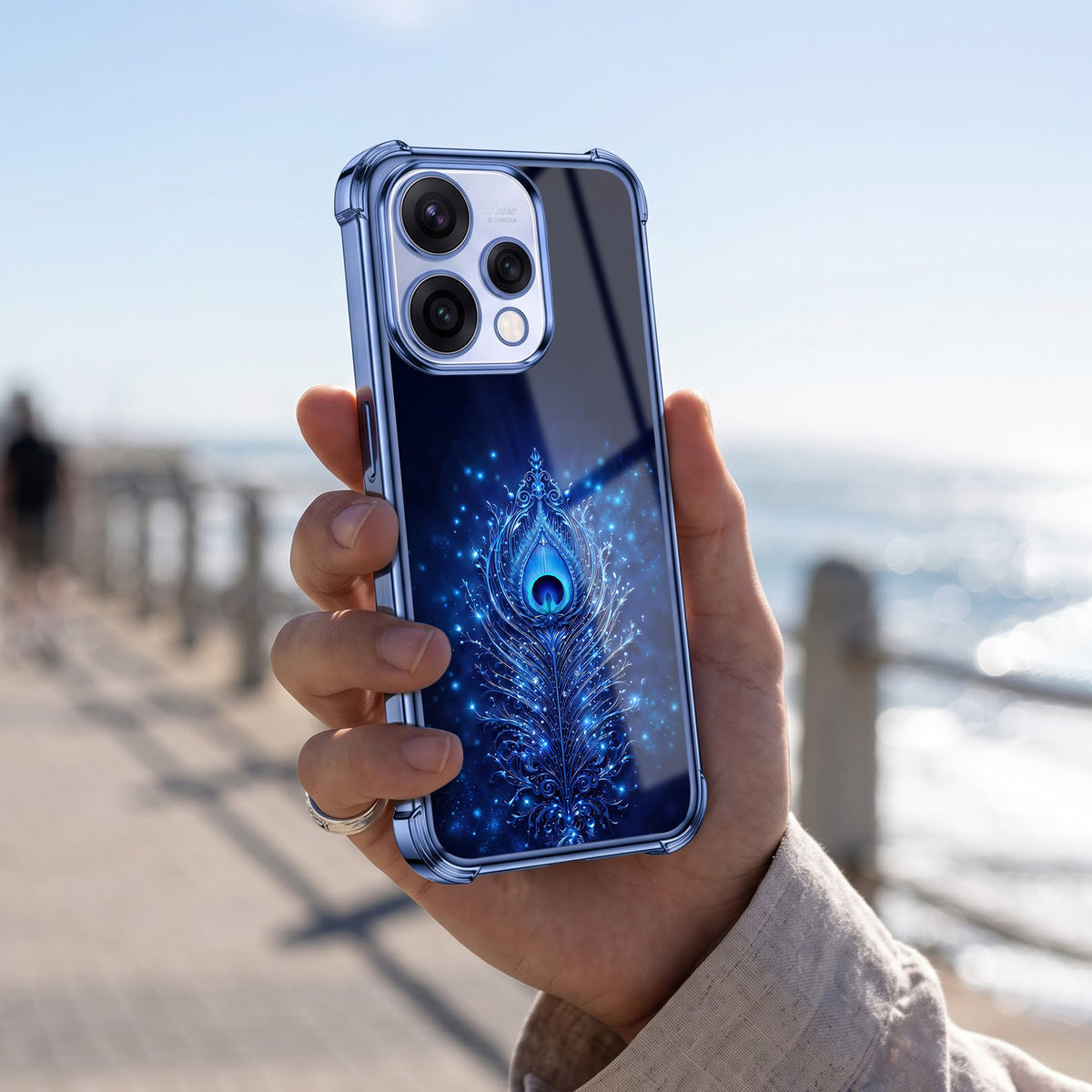 Oppo Reno 15 5G Premium Peacock Feather Airbags Printed Back Case