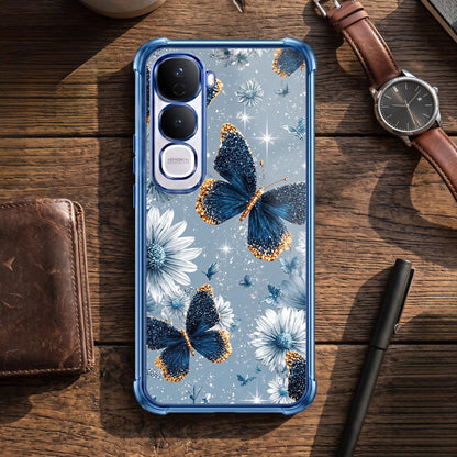 Vivo Y400 Pro 5G Blue Butterfly Floral Airbags Printed Back Case