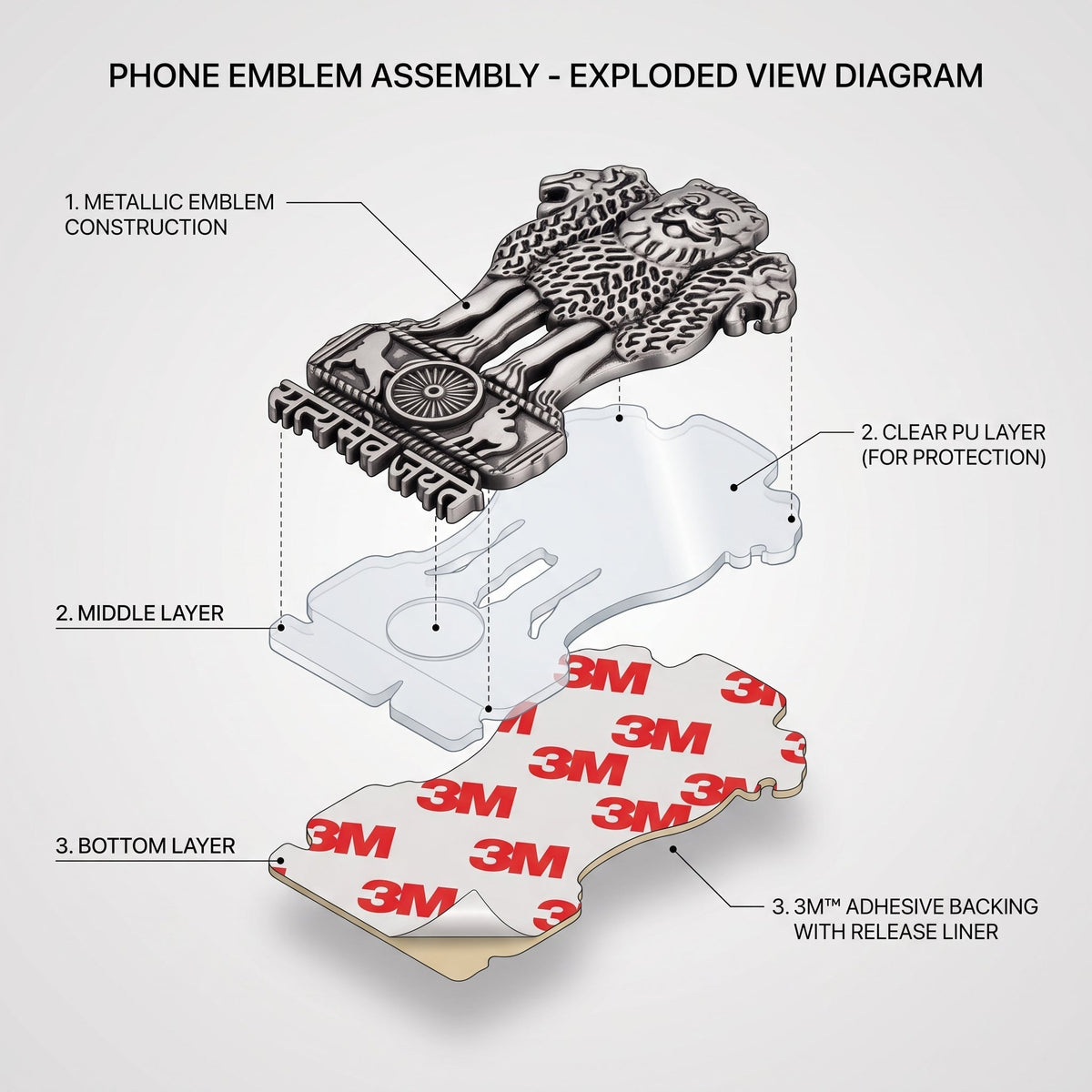 Tecno Camon 50 Ultra 5G Compatible Satyamev Jayate 3D Metal Emblem Sticker