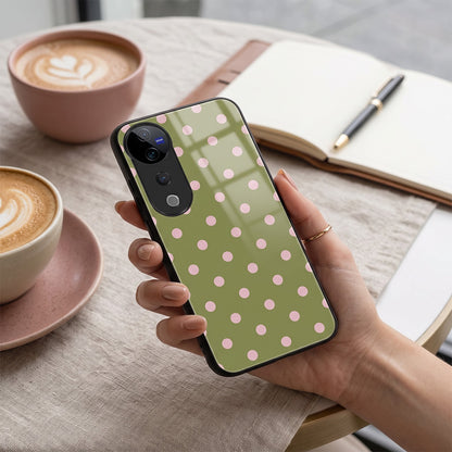 Vivo V40 Pro 5G Elegant Olive Green Pink Polka Dot Acrylic Back Cover