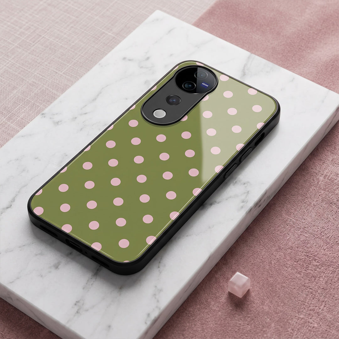 Vivo V40 Pro 5G Elegant Olive Green Pink Polka Dot Acrylic Back Cover