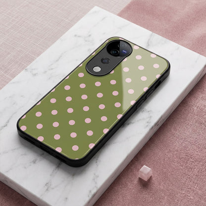 Vivo V40 Pro 5G Elegant Olive Green Pink Polka Dot Acrylic Back Cover