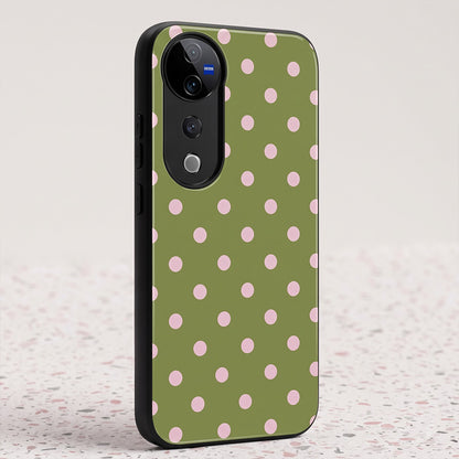 Vivo V40 Pro 5G Elegant Olive Green Pink Polka Dot Acrylic Back Cover