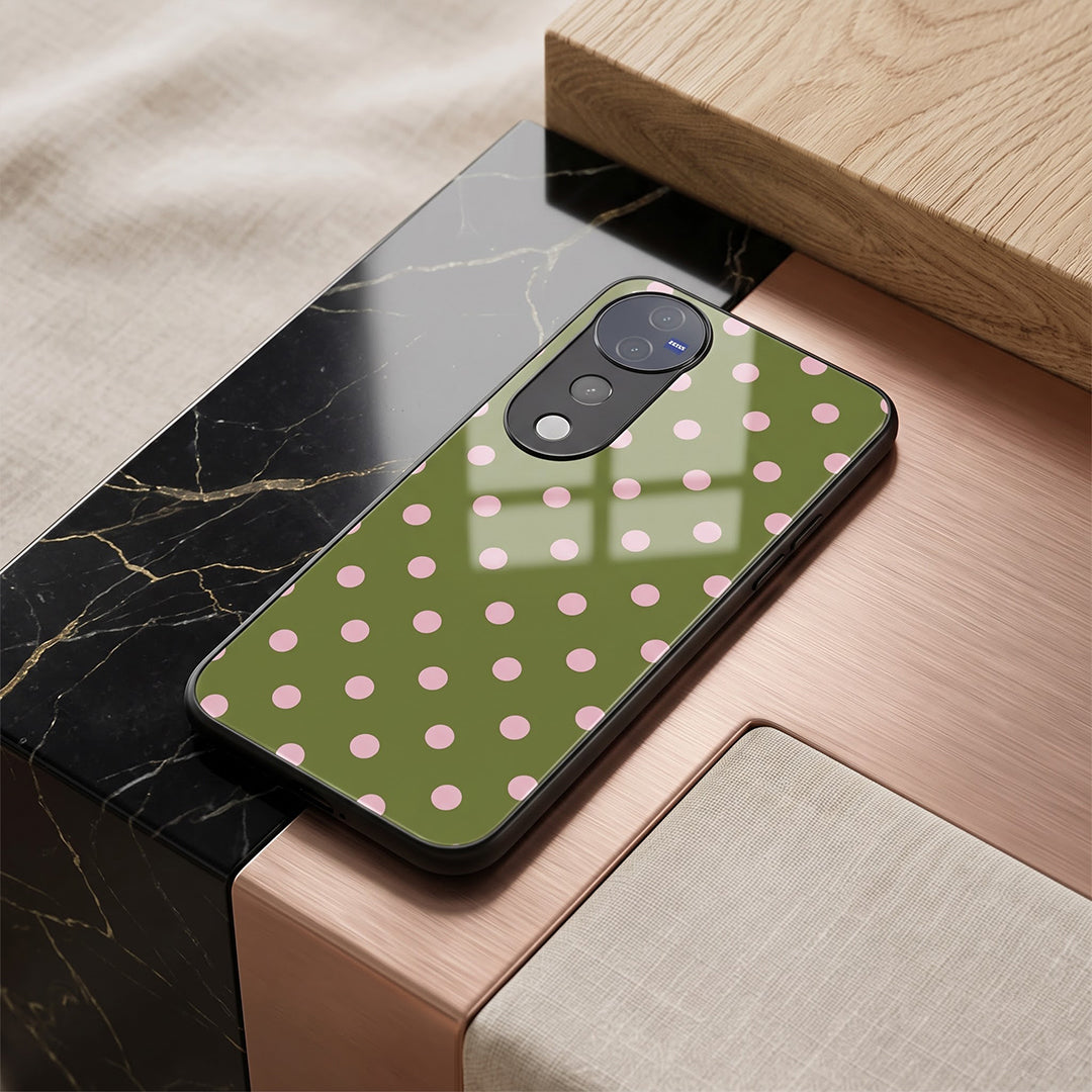Vivo V40 Pro 5G Elegant Olive Green Pink Polka Dot Acrylic Back Cover