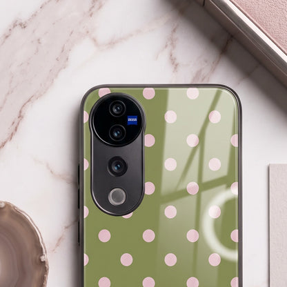 Vivo V40 Pro 5G Elegant Olive Green Pink Polka Dot Acrylic Back Cover
