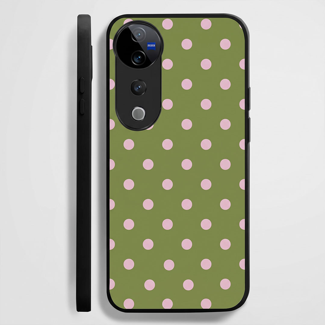 Vivo V40 Pro 5G Elegant Olive Green Pink Polka Dot Acrylic Back Cover
