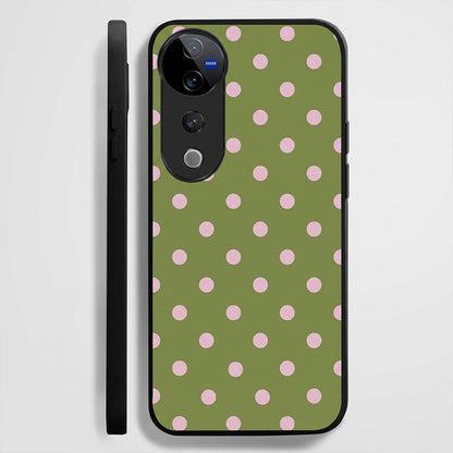 Vivo V40 Pro 5G Elegant Olive Green Pink Polka Dot Acrylic Back Cover