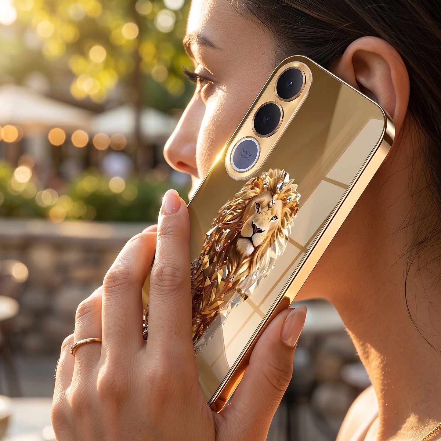 Vivo V70 FE 5G Luxury Lion Gold Electroplated Glass Phone Back Case