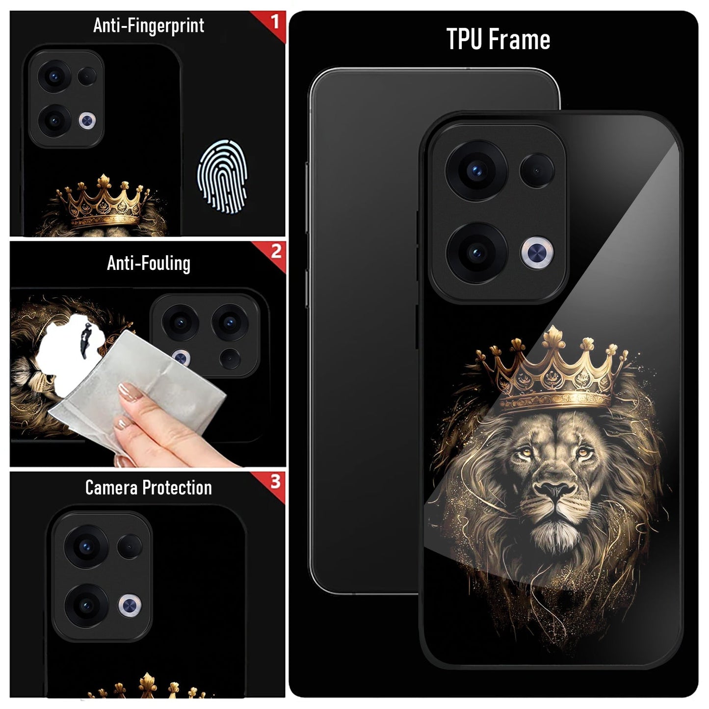Oppo Reno 13 5G Premium Acrylic Shockproof Glass Back Case (Crowned lion)