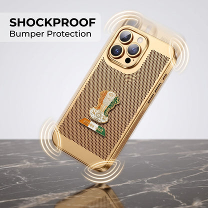 iPhone 14 Pro Max 5G Tri-Color Satyamev Jayate Mesh Electroplated Heat Dissipation Case