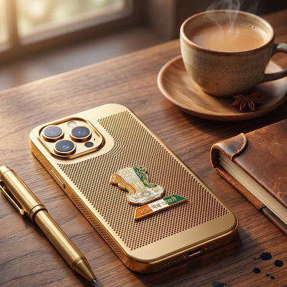 iPhone 14 Pro Max 5G Tri-Color Satyamev Jayate Mesh Electroplated Heat Dissipation Case