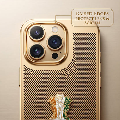 iPhone 14 Pro Max 5G Tri-Color Satyamev Jayate Mesh Electroplated Heat Dissipation Case