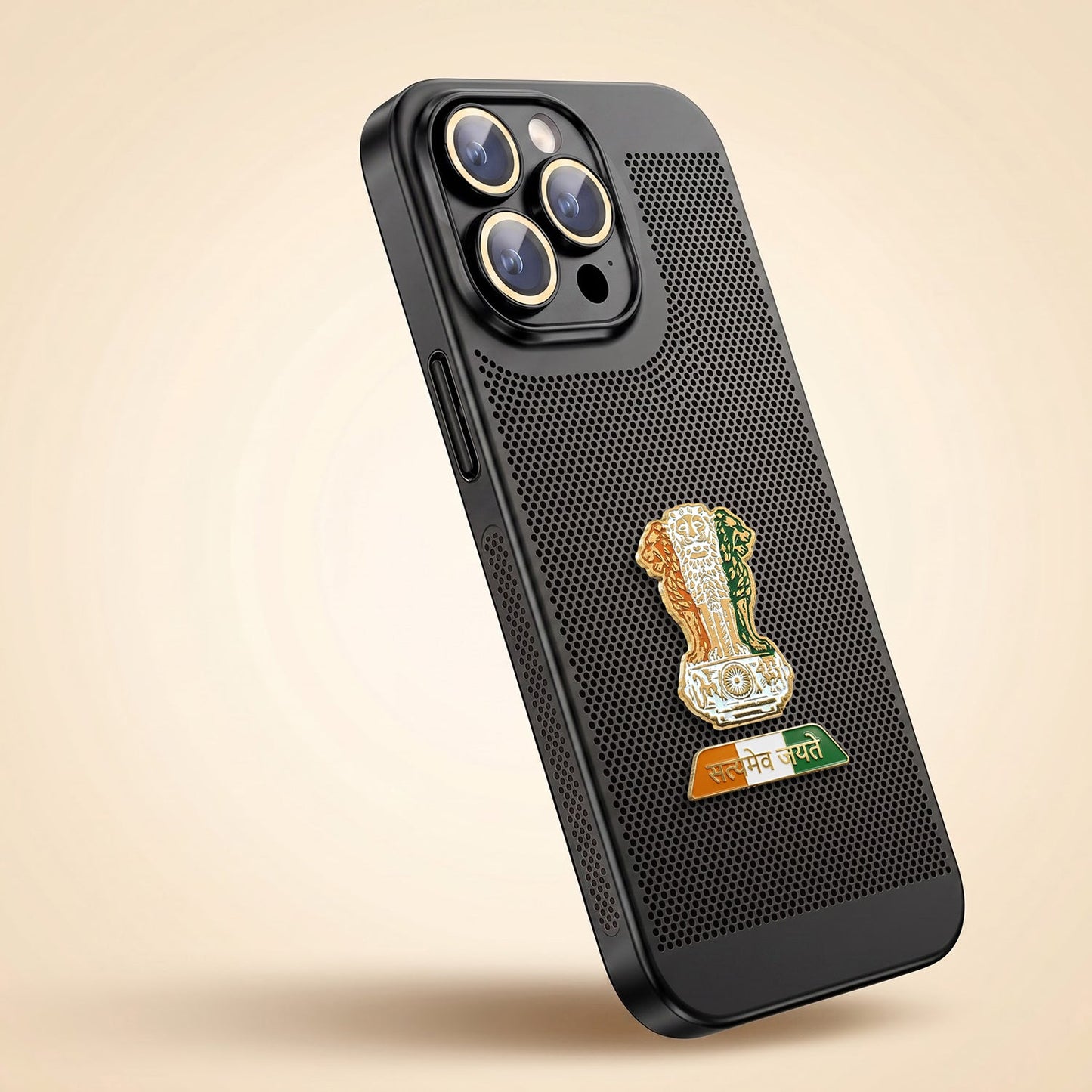 iPhone 14 Pro Max 5G Tri-Color Satyamev Jayate Mesh Electroplated Heat Dissipation Case