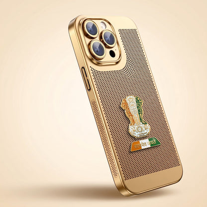 iPhone 16 Pro Max 5G Tri-Color Satyamev Jayate Mesh Electroplated Heat Dissipation Case