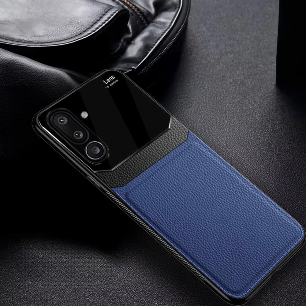 Galaxy M56 5G Blue Leather Lens Back Case