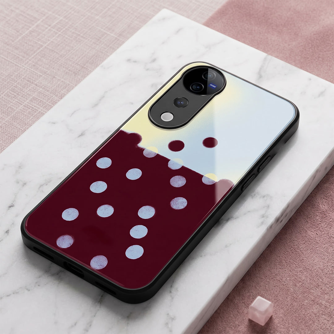 Vivo V40 Pro 5G Aesthetic Maroon & Light Blue Polka Dot Acrylic Back Cover