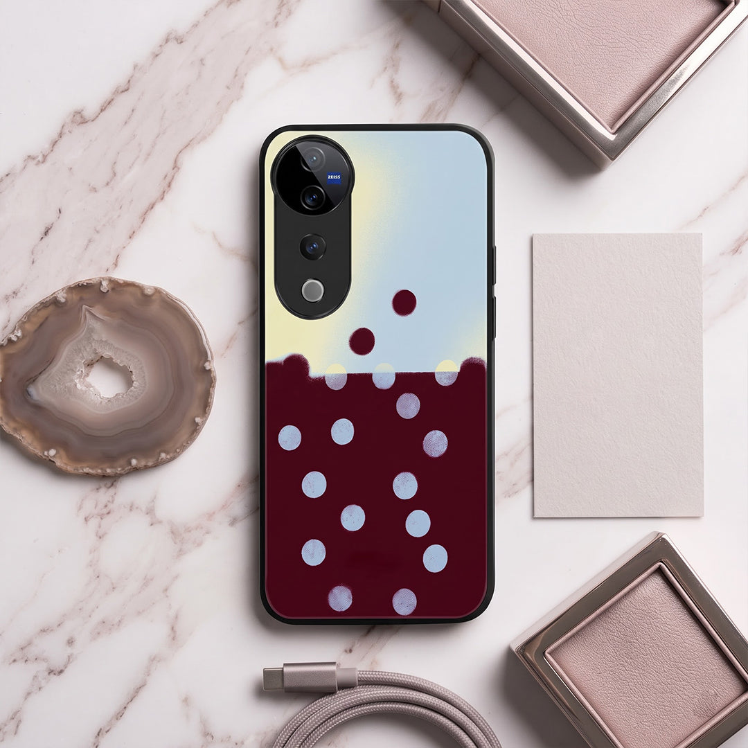 Vivo V40 Pro 5G Aesthetic Maroon & Light Blue Polka Dot Acrylic Back Cover