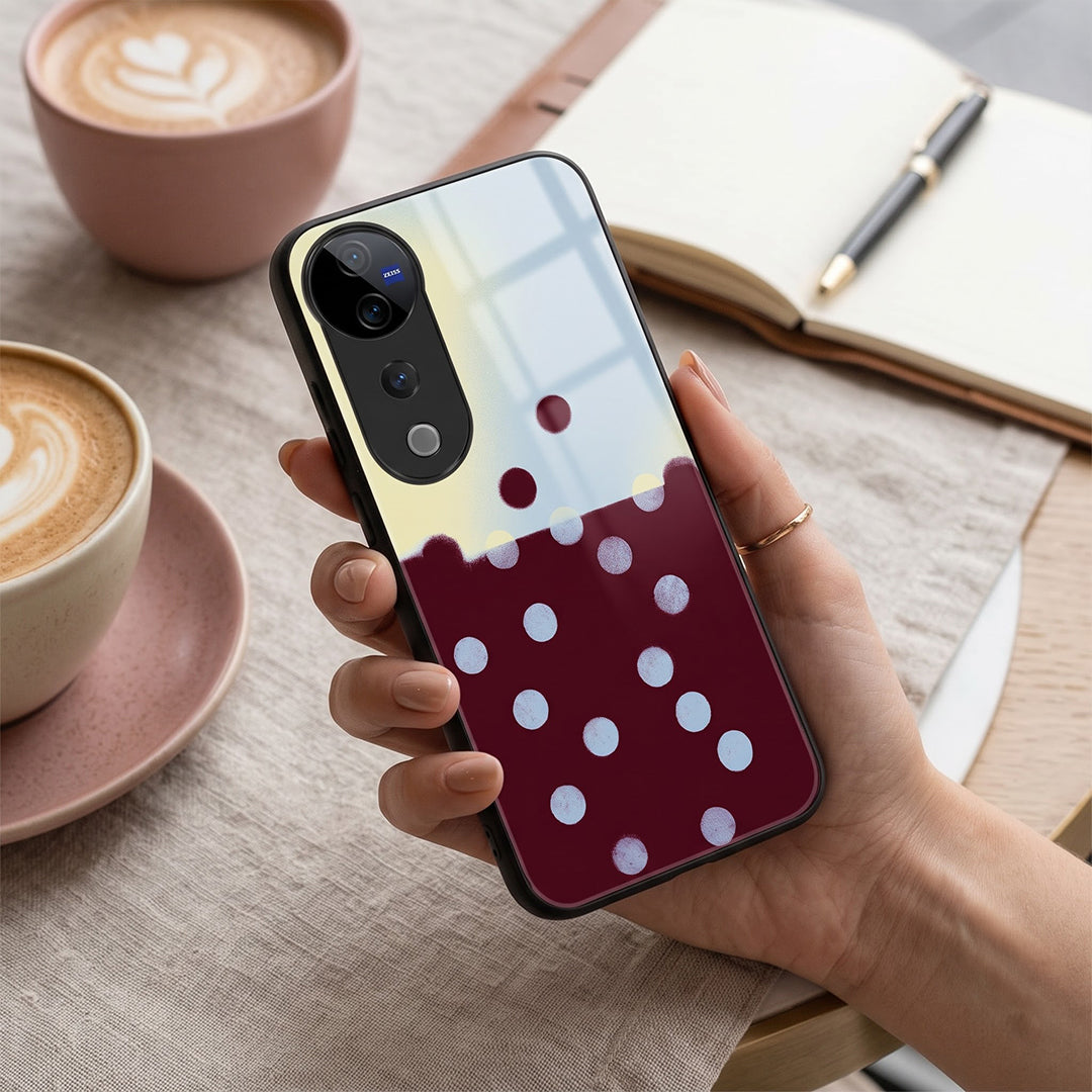 Vivo V40 Pro 5G Aesthetic Maroon & Light Blue Polka Dot Acrylic Back Cover