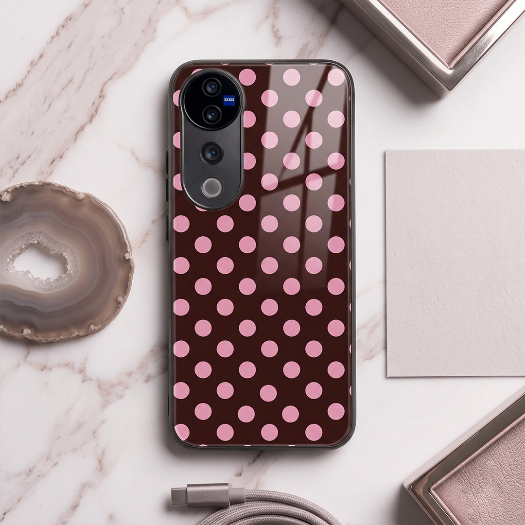 Vivo V40 Pro 5G Aesthetic Wine Red & Pink Polka Dot Acrylic Back Cover