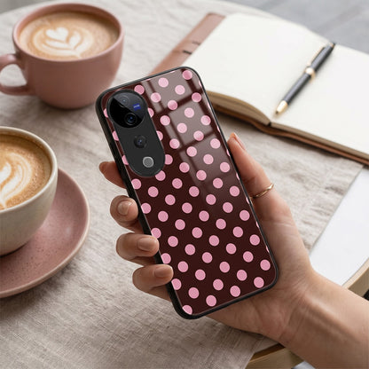 Vivo V40 Pro 5G Aesthetic Wine Red & Pink Polka Dot Acrylic Back Cover