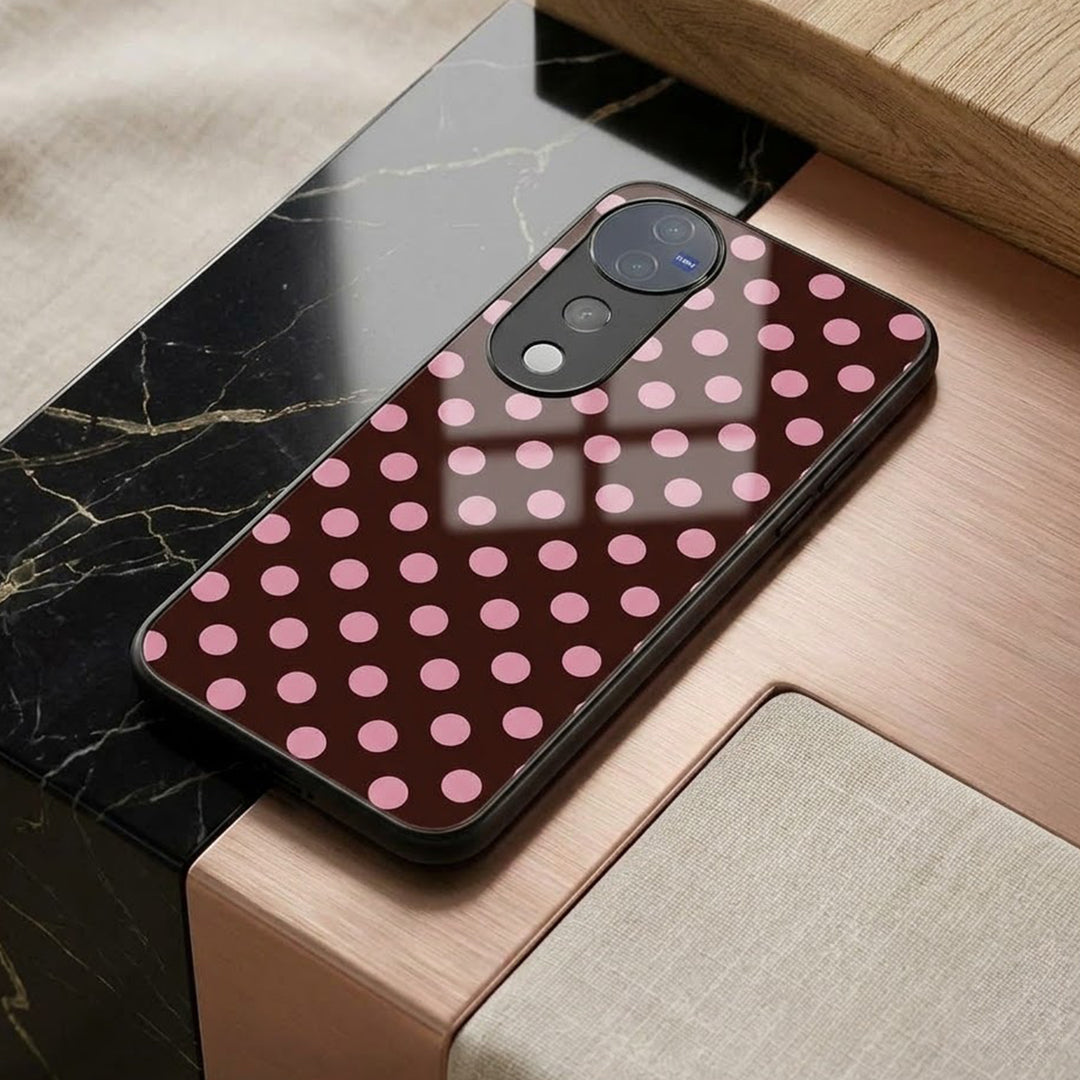 Vivo V40 Pro 5G Aesthetic Wine Red & Pink Polka Dot Acrylic Back Cover