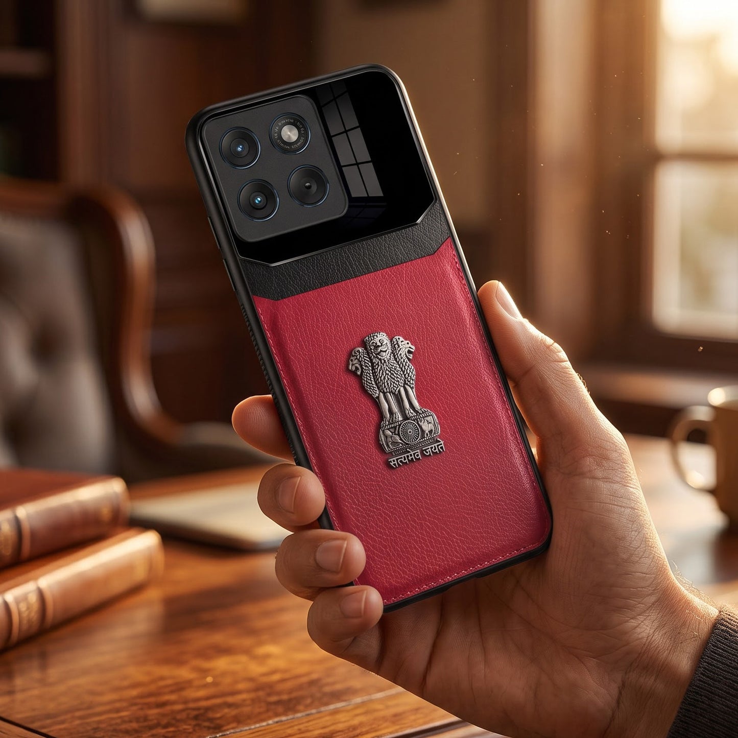 Motorola Edge 70 Fusion 5G Satyamev Jayate 3D Metal Leather Back Case