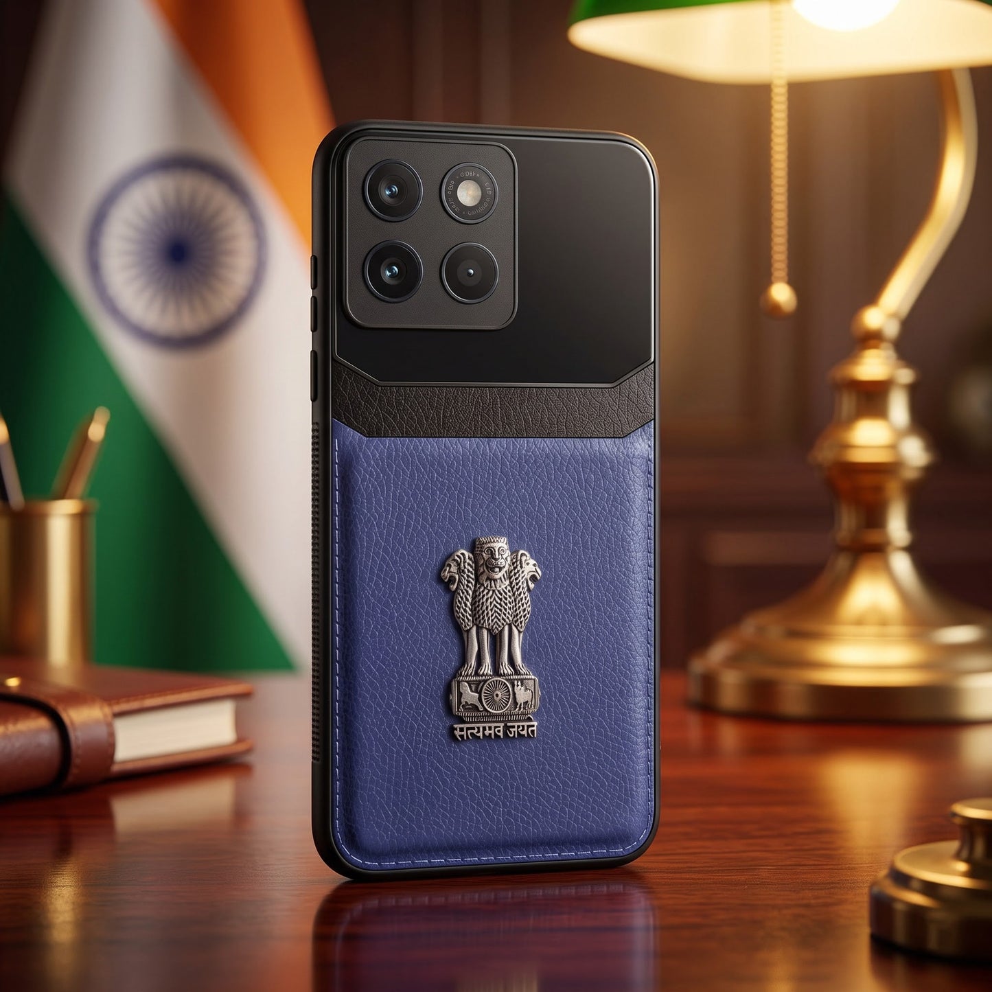 Motorola Edge 70 Fusion 5G Satyamev Jayate 3D Metal Leather Back Case