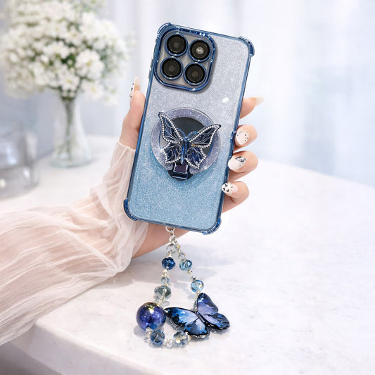 Motorola Edge 60 Pro 5G Phone case with butterfly design and decorative chain held by a hand.