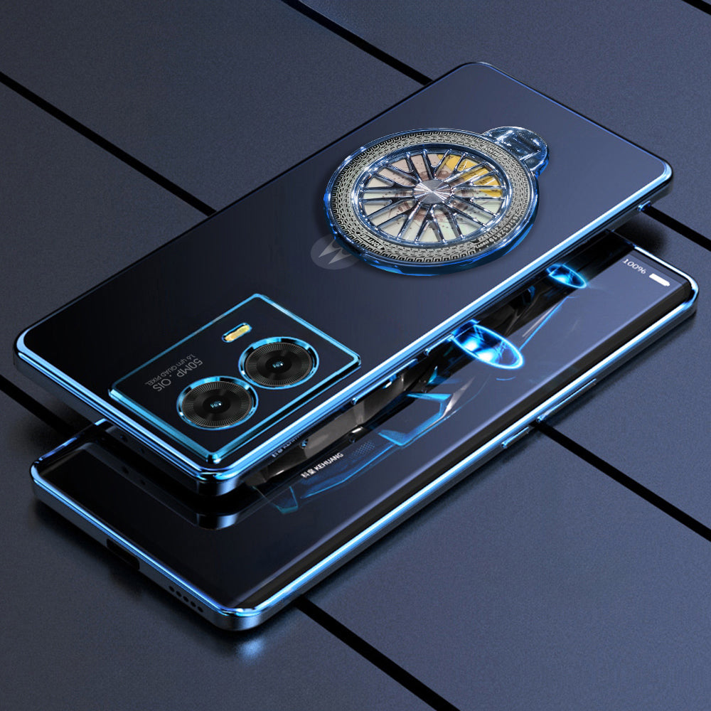 Motorola Edge 50 Fusion 5G Smartphone cover with a blue ring light on a dark surface