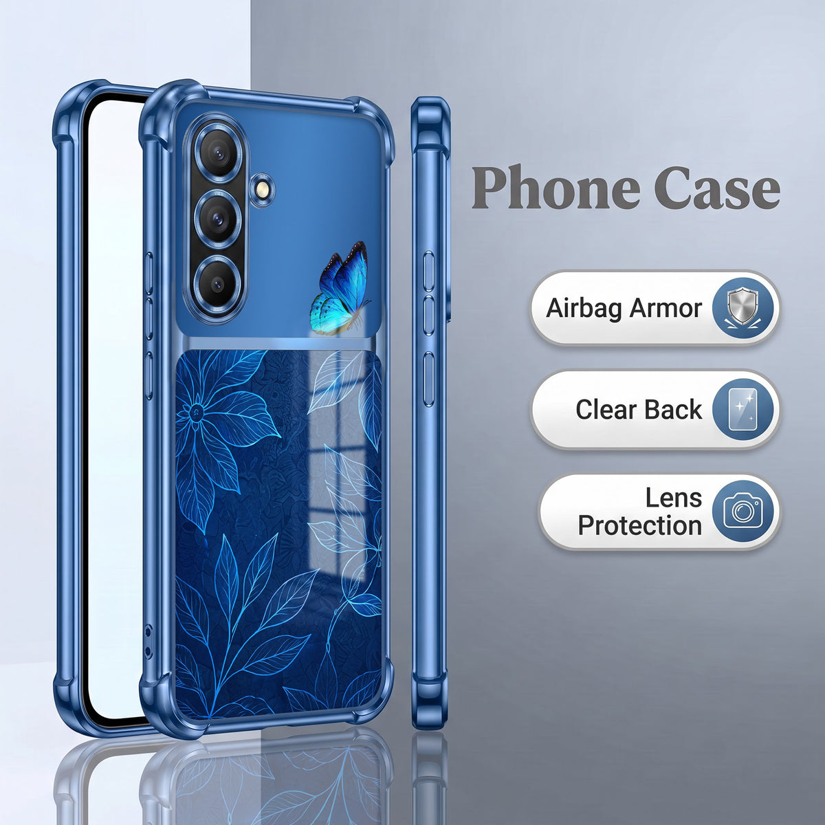 Samsung Galaxy A36 5G Azure Butterfly Dual-Tone Transparent Airbags Case