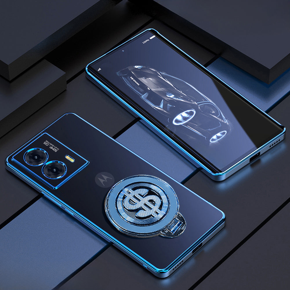 Two smartphones on a dark surface with a blue tint
