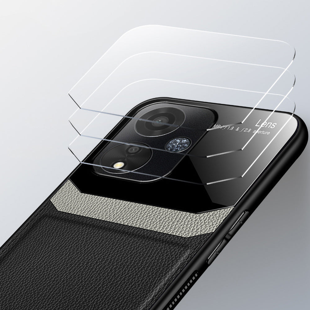 all black protective case for an Oppo A59 5G smartphone, featuring a leather lens on the back.