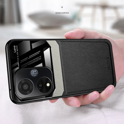 all black protective case for an Oppo A59 5G smartphone, featuring a leather lens on the back.